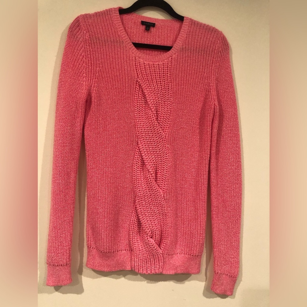 Talbots pink knit sweater with cable detail